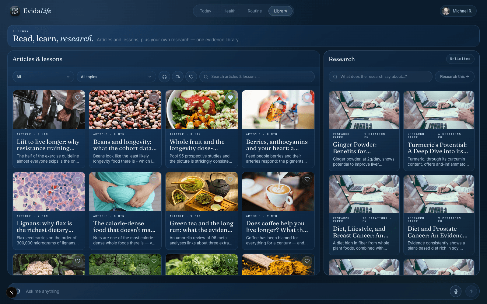 The lessons library in the Evidalife app